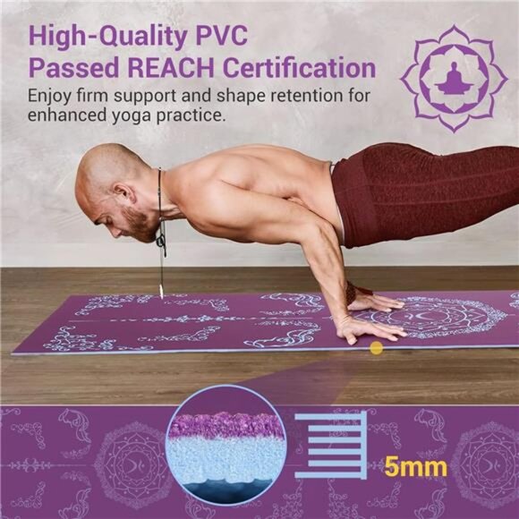 Foldable Travel Yoga Mat Print | 5mm &6mm Thick Large Pilates Mat | Non-Slip - Picture 5 of 7